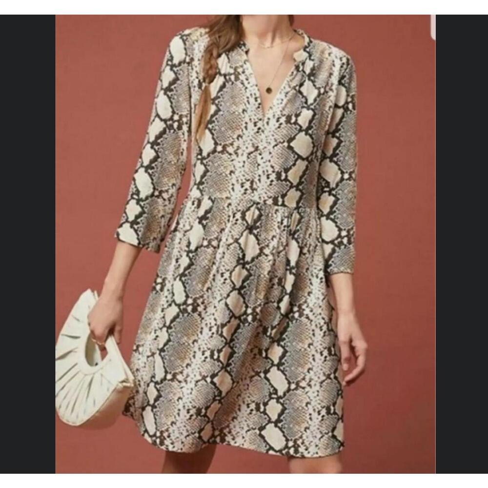 MAEVE ANTHROPOLOGIE snakeskin 3/4 sleeve knee length dress nwt sz XS